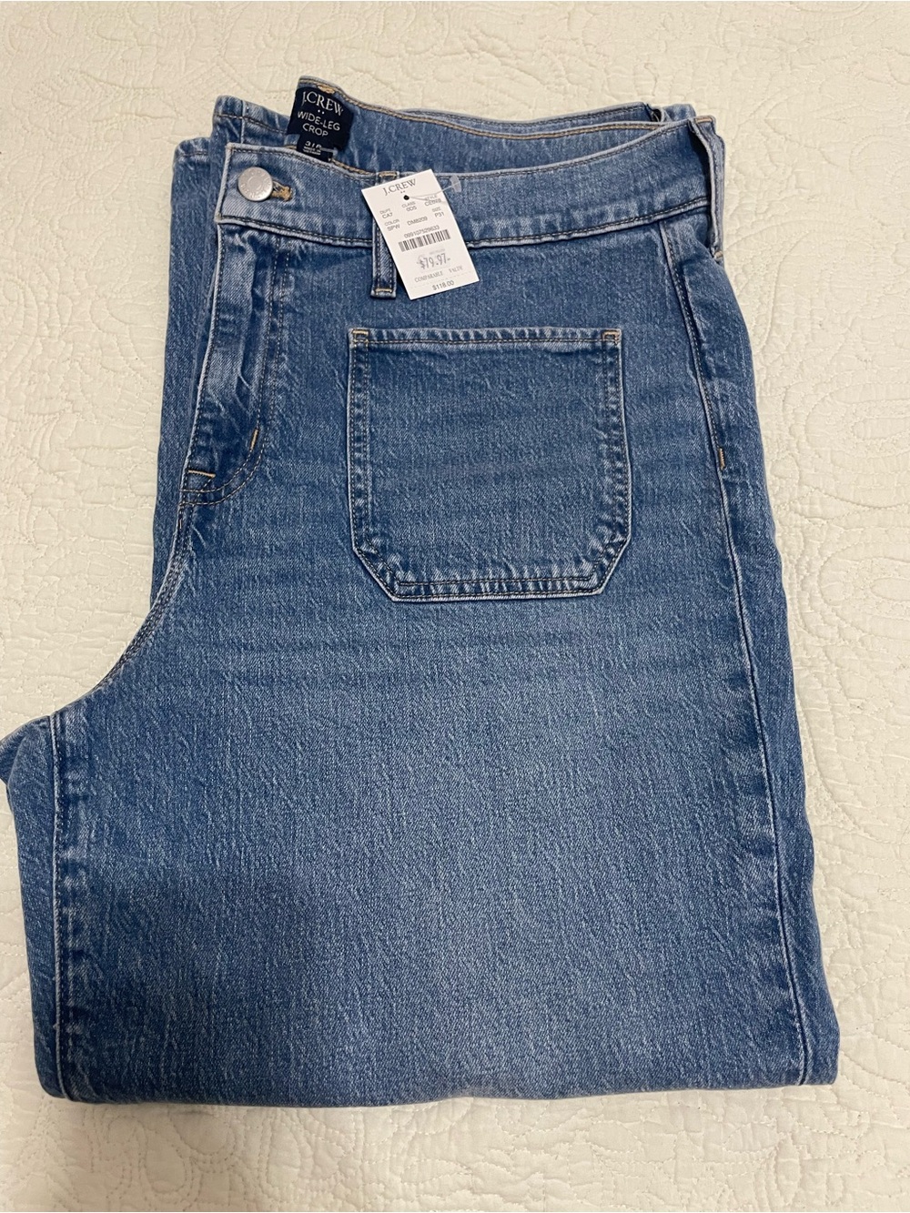 J. Crew Women’s Wide Cropped Leg Denim Jeans in Medium Blue-Size 31